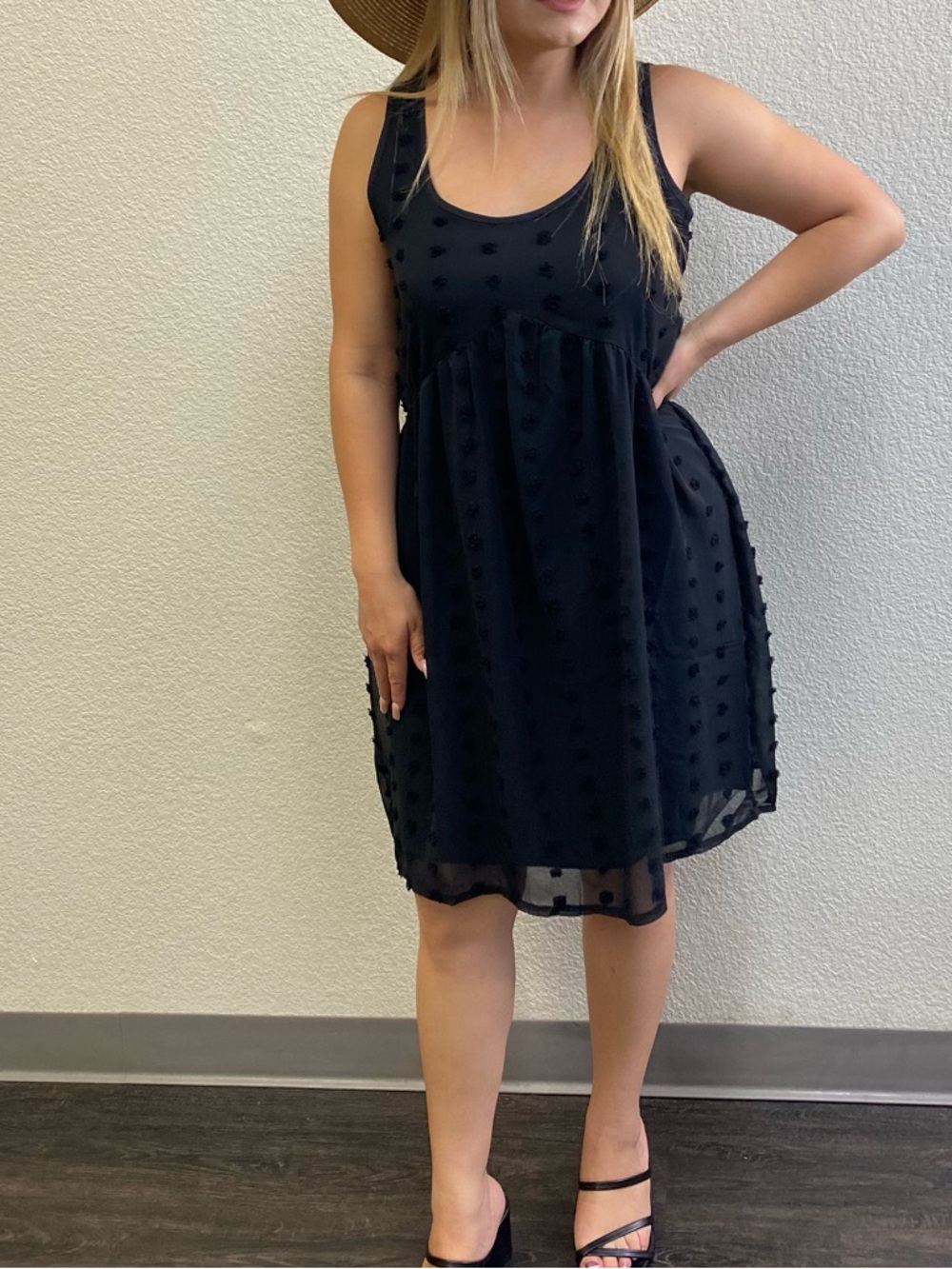 Zenana Outfitters Black Sleeveless Swiss Dot Mini Dress